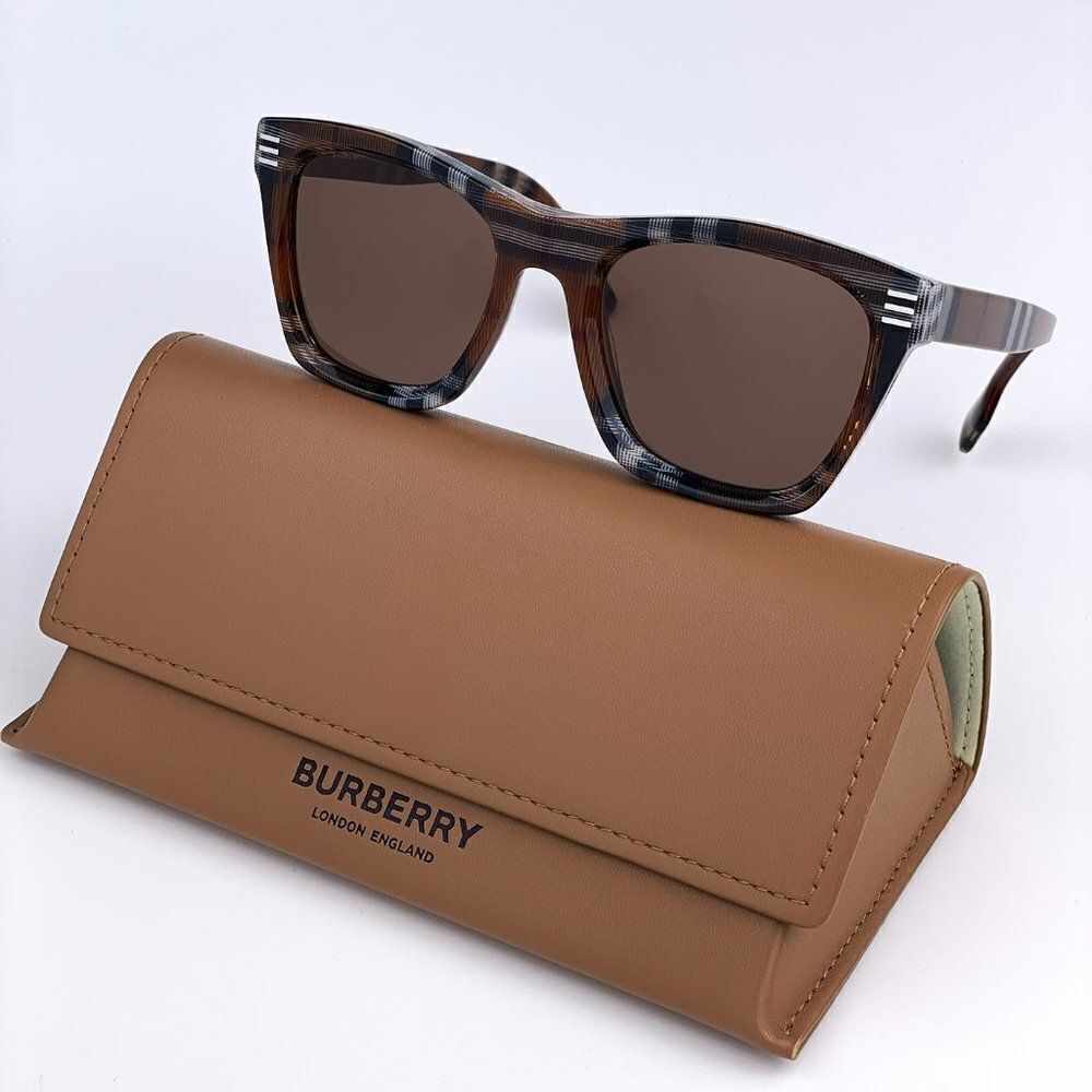 SALE! NEW Burberry BE4348 Cooper 396673  Brown Check Square Unisex Sunglasses